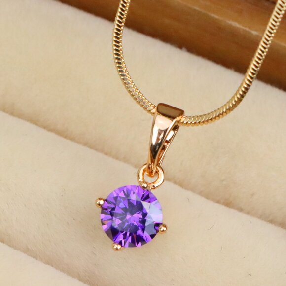 "Minimalist Purple Round Pendant in Rose Gold Petite Design, XPPT1830 - Picture 1 of 13